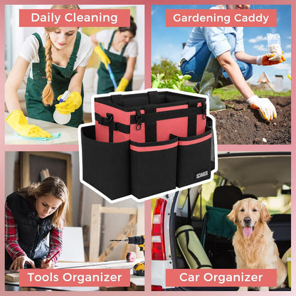 SCAVATA Compact Wearable Cleaning Caddy with Handle & Shoulder Straps | Small Cleaning Supplies Organizer, Under Sink & Car Cleaning Tools Storage Bag for Housekeepers Cleaners, Black