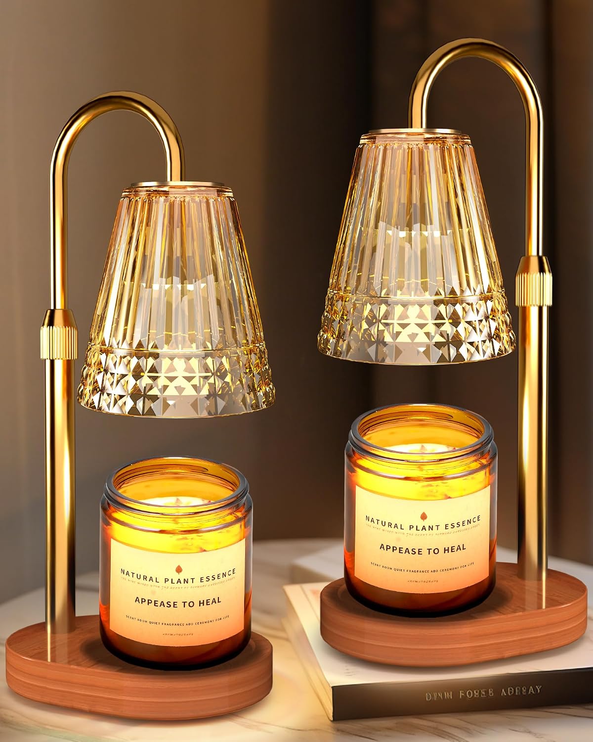 TATAANTY Candle Warmer Lamp with Timer and Dimmer, 4 Brightness Levels, Wooden Base, Mothers Day Gifts, Birthday Gift for Women, Golden, Home Decor Suitable for Bedroom, Offices, Living Rooms