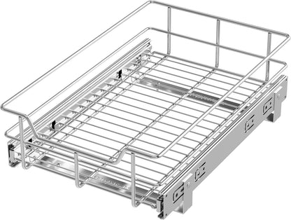 Pull Out Cabinet Organizer 15" W X 22" D, Chromed, Full Slide Out Drawers | For Kitchen Organizers and Storage, Pull Out Drawers For Cabinets Capacity Heavy Duty Caddy, Cabinet Shelves, Bathroom Pantry