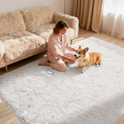 GarveeHome 8x10 ft Wireless Heated Floor Mat, Heated Rug Gaming Rug with 6 Heat Levels & 10H Auto Off, Soft Plush Heating Carpet Foot Warmer for Living Room Bedroom Office Playroom, White