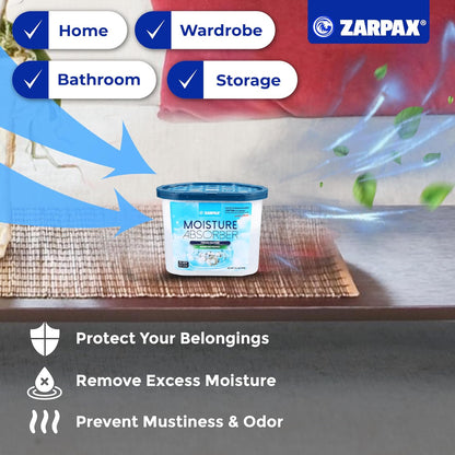 ZARPAX Moisture Absorber Activated Charcoal 10.5 oz/300g | Removes Moisture, Damp, Humidity & Odors | Odor Absorber | Moisture Trap for Bathroom, Closet, Kitchen & Small Spaces | Set of 4
