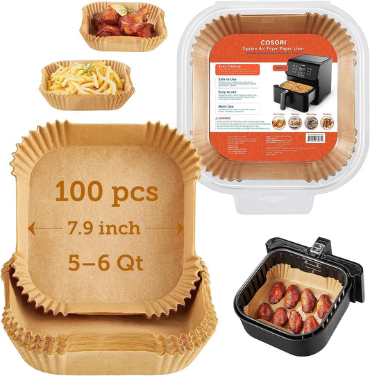 Cosori Air Fryer Liners, 100 PCS, 6.5", Square, Fits 3-5Qt Air Fryers