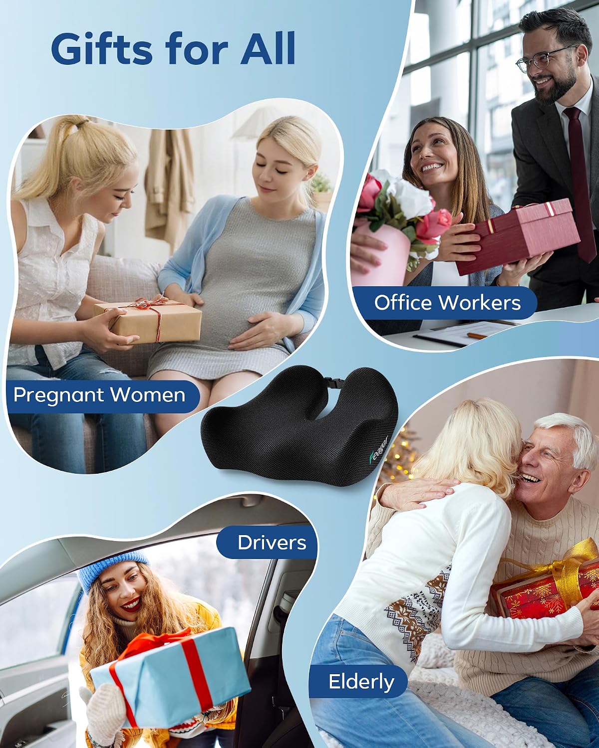 Seat Cushion for Office Chair - Memory Foam Tailbone Cushion | for Desk Chair, Car Seat and Wheelchair - Ergonomic Chair Pad for Hip and Lower Back Comfort - Washable Mesh Cover