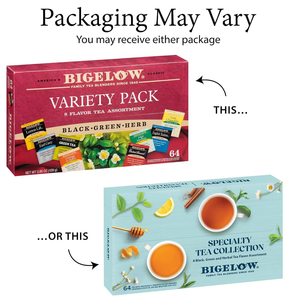 Bigelow Tea, Caffeine Free, 6 Flavor Herbal Tea Variety Pack, Pack of 6