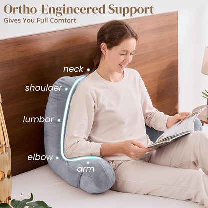 Sasttie Reading Pillows for Sitting in Bed Adult, Back Pillow Bed Sitting Up, Back-Rest Support Cushion for Sit Up on Couch, Sofa, and Floor, Dorm Essentials, Oeko-Tex Certified, Dark Grey