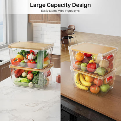 Pantry Organizer and Stackable Storage Kitchen,Sturdy and Durable Storage Basket for Potato, Onion, Garlic, Fruit, Vegetable, Produce, Clear Plastic Storage with Lid&Handle