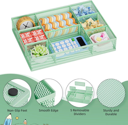 Marbrasse 2 Pack Desk Drawer Organizer, Mesh Drawer Organizer Tray with 8 Adjustable Compartments, Desk Organizers and Accessories, 5 Dividers Drawer for Office Supplies, Makeup & Vanity (Black)
