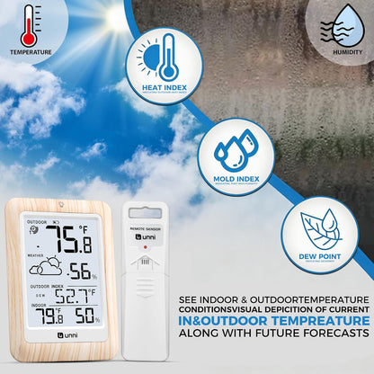 Indoor Outdoor Thermometer Hygrometer Wireless Weather Station, Temperature Humidity Monitor Battery Powered Inside Outside Thermometers with 330ft Range Remote Sensor and Backlight Display