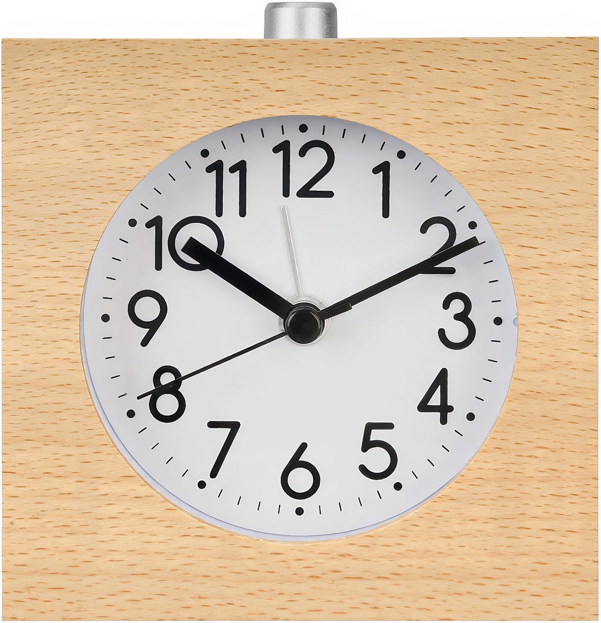 Wooden Analog Alarm Clock Silent Battery Operated with Night Light