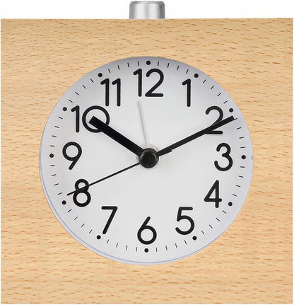 Wooden Analog Alarm Clock Silent Battery Operated with Night Light