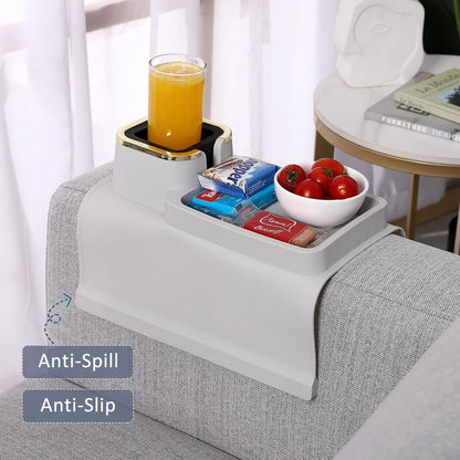 HMASYO Couch Cup Holder Tray – Weighted Silicone Sofa Armrest Organizer Table with Anti-Spill Coaster, Easy Reach for Drink, Snacks, Remote & Phone, Non-Slip Base, Easy Clean