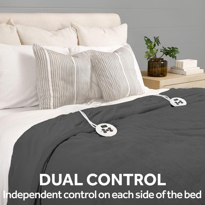 Sunbeam Royal Posh Dove Grey Heated Personal Throw / Blanket, Cozy-Warm, Adjustable Heat Settings