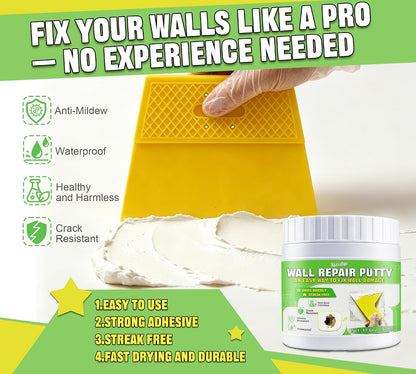 Drywall Repair Kit, Spackle Paste with Patches & Tools for Wall Hole Fix | 10.6oz Wall mending agent for drywall, plaster, wood, stucco. Waterproof, crack-resistant, residue-free ＆ formaldehyde-free