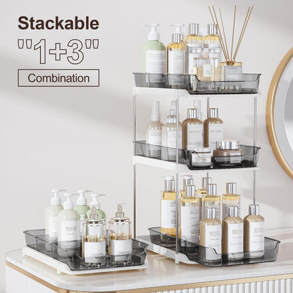 Delamu 2-Tier Multi-Purpose Bathroom Under Sink Organizers and Storage, Stackable Kitchen Pantry Organization, Pull Out Medicine Cabinet Organizer with Movable Dividers, White, 2 Pack