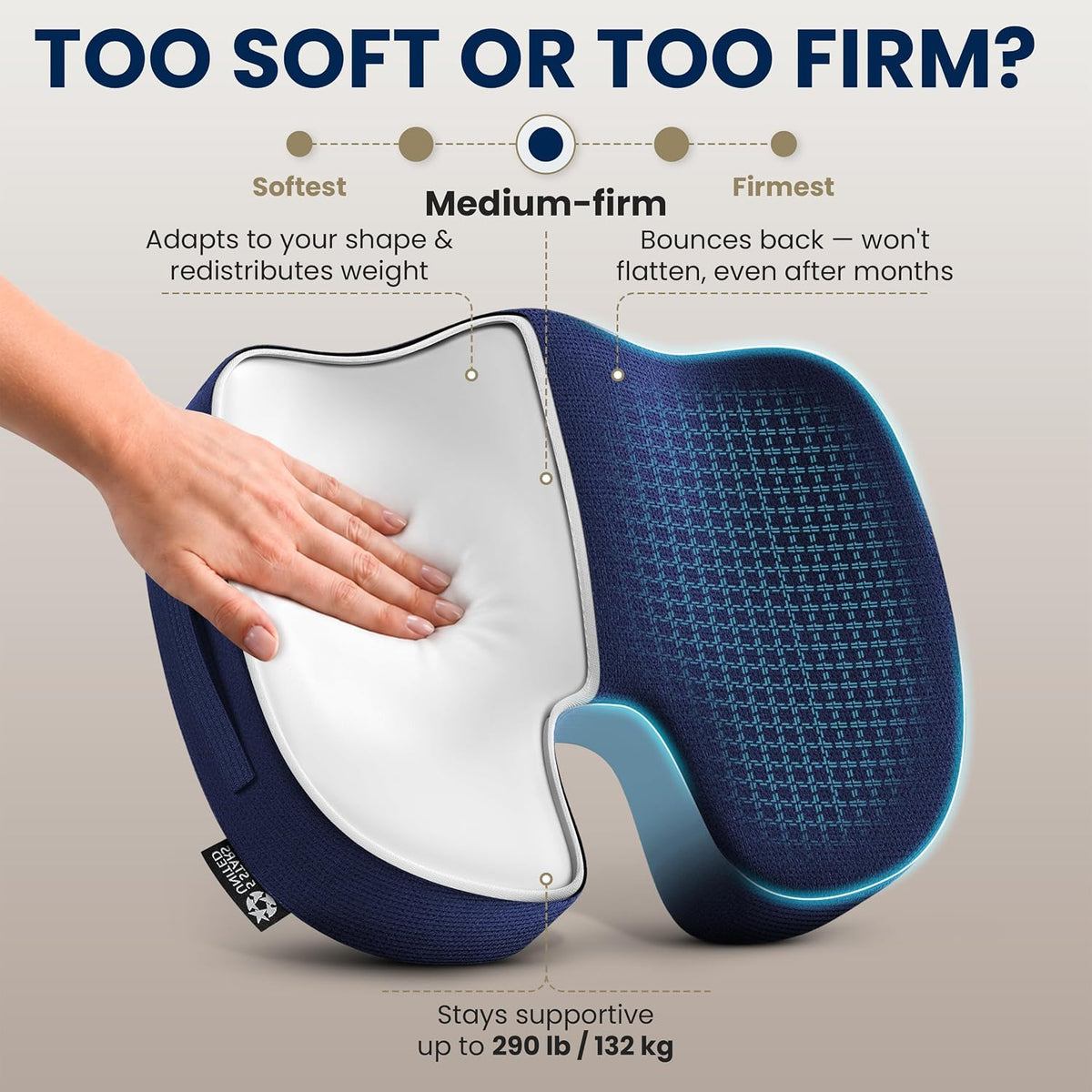 5 STARS UNITED Seat Cushion - Memory Foam Chair Cushion for Tailbone Pain Relief - Ergonomic Support for Coccyx, Sciatica & Butt - Office, Desk & Gaming Chair, Car Seat, Wheelchair, Airplane, Black
