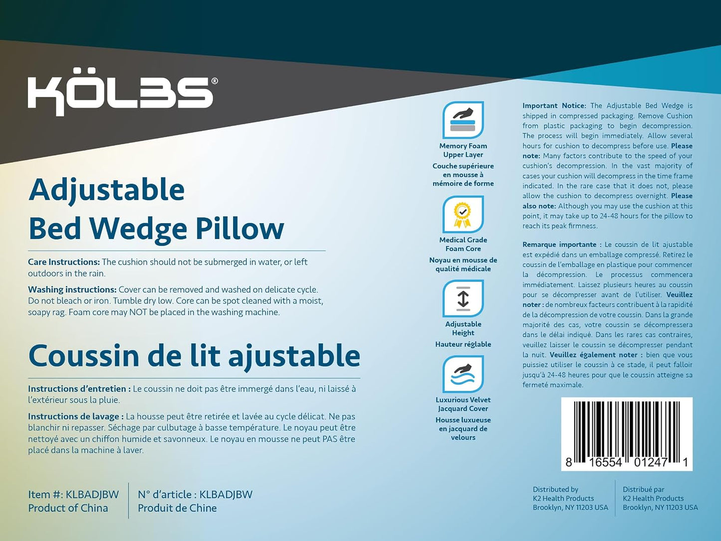 Kolbs Leg Elevation Pillow for After Surgery | Flat Top Bed Wedge Bolster Pillow for Legs | Foot, Knee, Ankle Elevation Post Surgery (Flat Top 7" Height)