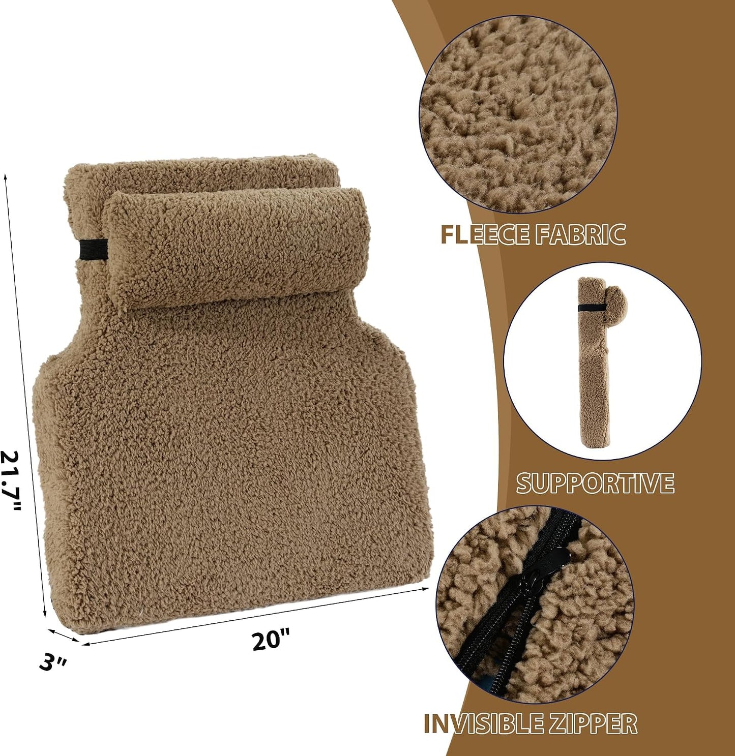 HOMBYS Sherpa Fleece Lumbar Support Pillow with Headrest for Recliner,Memory Foam Recliner Chair Cushion for Back Pain,Big High Back Support for Recliner with Chair Headrest for Elderly (Khaki)