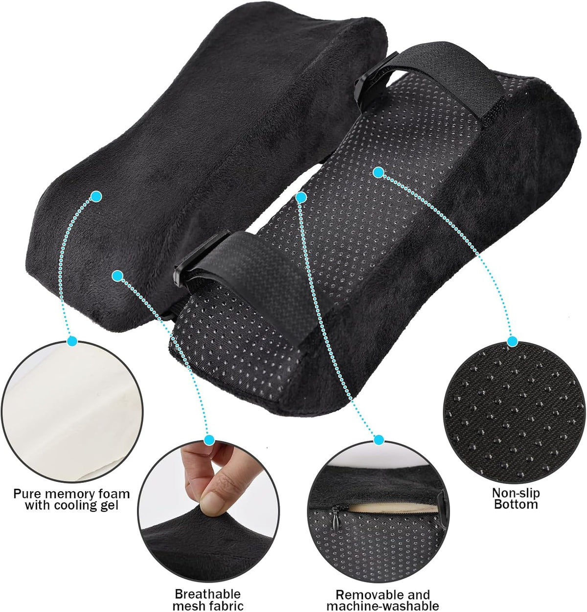THARAHT 2pcs Ergonomic Blue Mesh Gel Memory Foam Armrest Support Pillow Anti Slip Adjustable Office Chair Games Home Wheelchairs