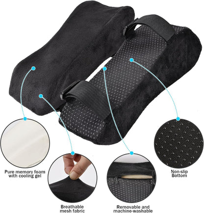THARAHT 2pcs Ergonomic Blue Mesh Gel Memory Foam Armrest Support Pillow Anti Slip Adjustable Office Chair Games Home Wheelchairs