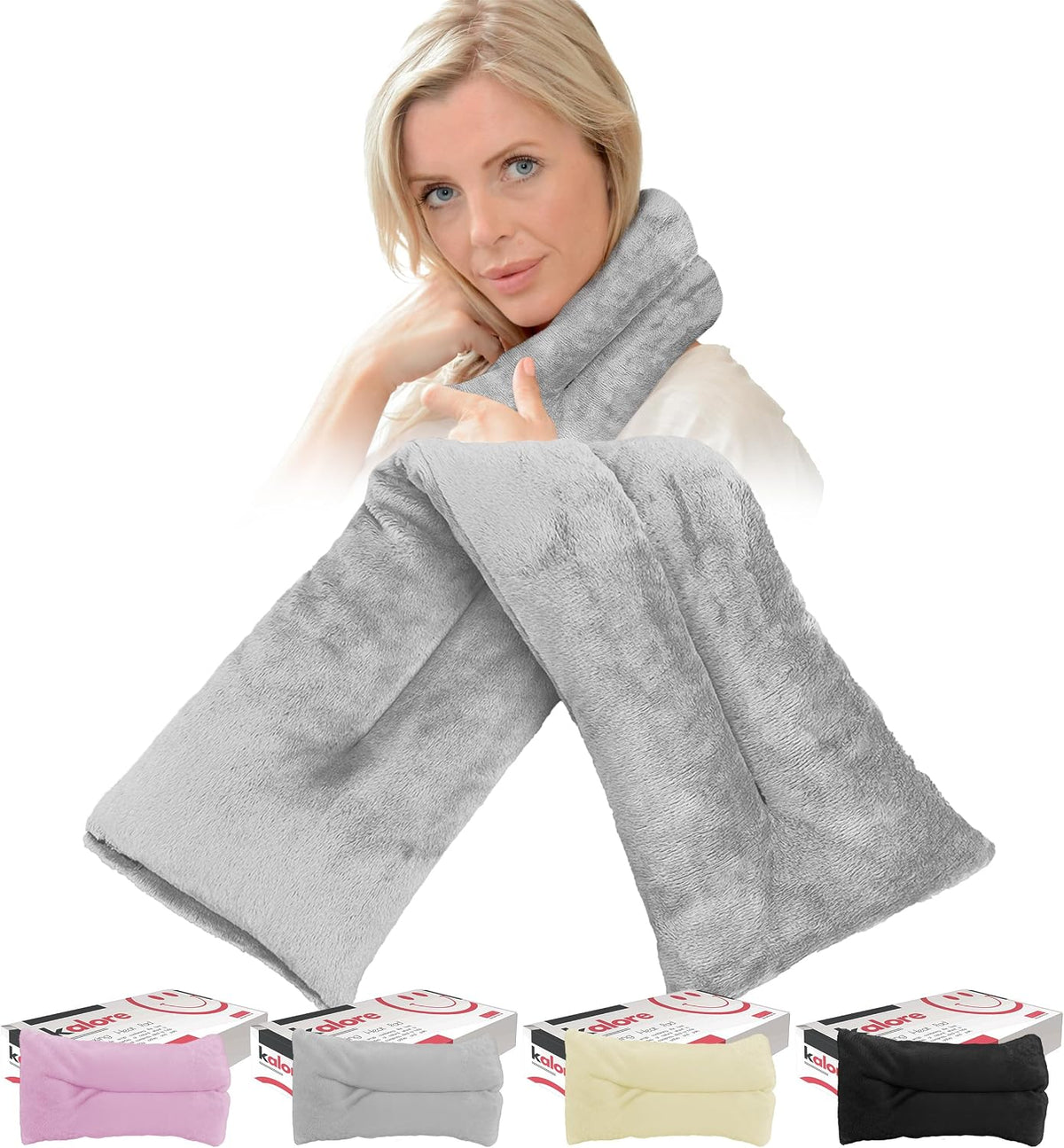Microwavable Heating Pads for Winter Warmth, Back, Stomach & Head Comfort – Kalore Soft Cotton Tartan Neck Wrap – Even Heat Distribution Hot Compress Bag – Wheat Heat Pad XL – Unscented – Gray