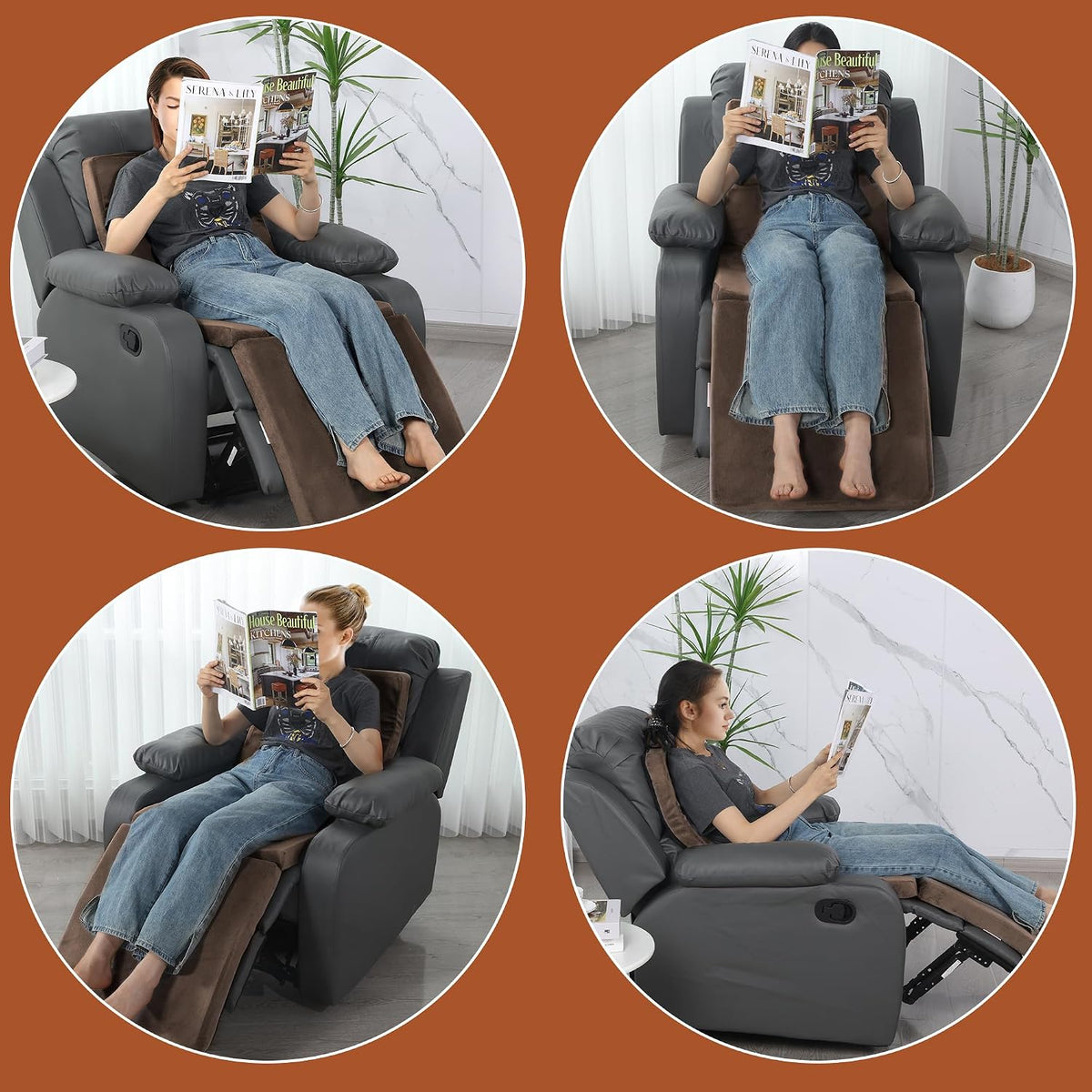 HOMBYS 3-in-1 Recliner Seat Cushion with Lumbar Support Pillow & Footrest, Multi-Functional Adjustable Height 2" to 6" for You to Choose, Non-Slip Foam Chair Cushion for Elderly, Brown