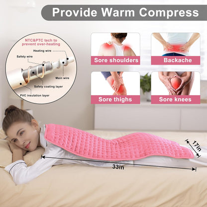 Heating Pad Electric Heat Pad, Hot Heated Pad,Multiple Temp and Timer Settings,Suitable for Shoulders, Neck, arms, Abdomen, Back, Legs, etc. (Gray Green, 24"X12")