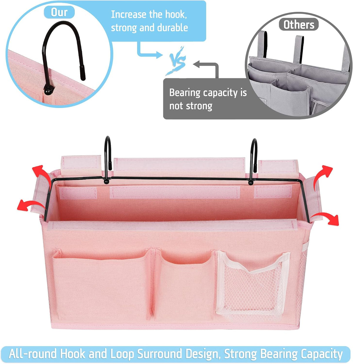 Lilithye Bedside Caddy, Bedside Storage Bag Hanging Organizer for Bunk Bed