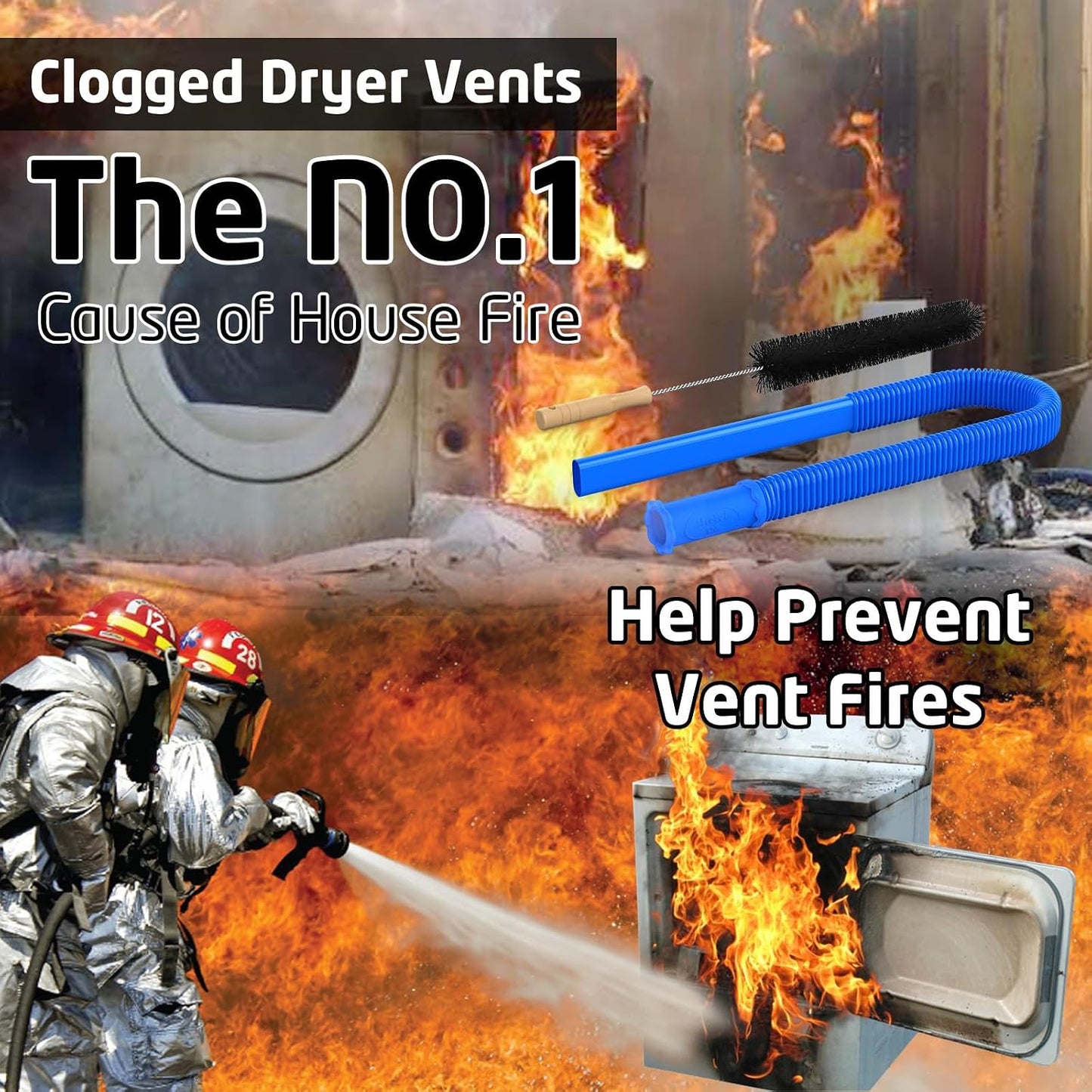 2Pcs Dryer Vent Cleaner Kit, Lint Brush & Universal Vacuum Hose Blue | Universal Flexible Hose Without Whistling Noise | Reach Deep Traps - Remove Hidden Lint, Speed Drying & Reduce Fire Risk