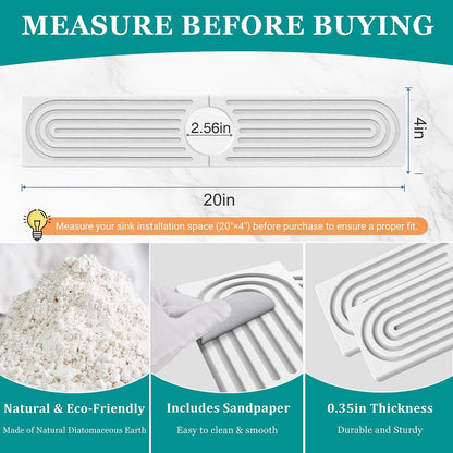 Stone Faucet Mat for Kitchen Sink - Quick Dry Diatomite Sink Splash Guard, Prevents Moisture Buildup & Water Stains, Water Absorbing Stone Tray for Bathroom Countertop (Dark Gray, 23.6" x 4")