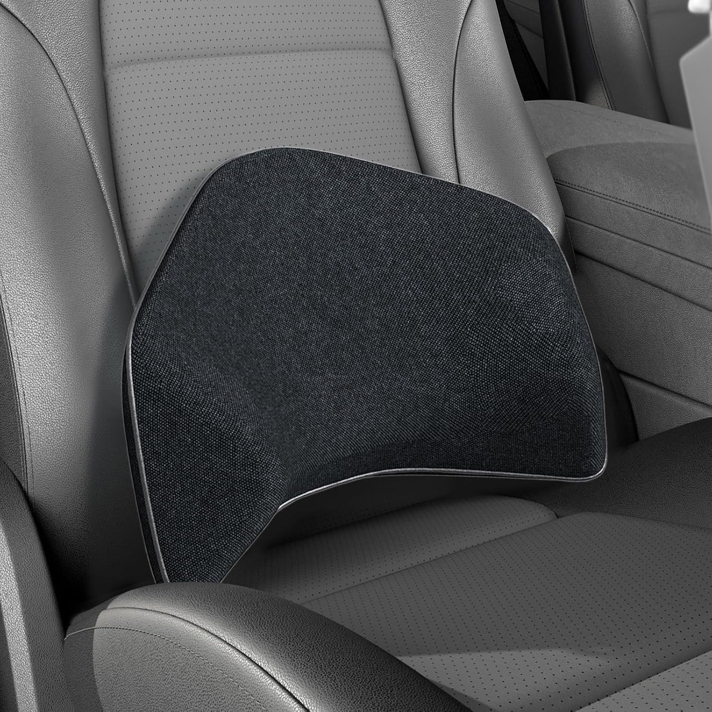Super Cozy Lumbar Support Pillow for Car/Office Chair, 100% Memory Foam | Lumbar Pillow with Breathable Removable Cover, Ergonomic Design - Back Support for Back Pain Relief(Adjustable Strap, Black)