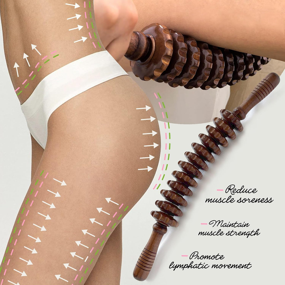 Wooden Massager Handheld Roller Trigger Point Massager Stick for Fascia, Cellulite, Muscle & Abdomen , Body Therapy Massager, Muscle Belly Relief Tool…