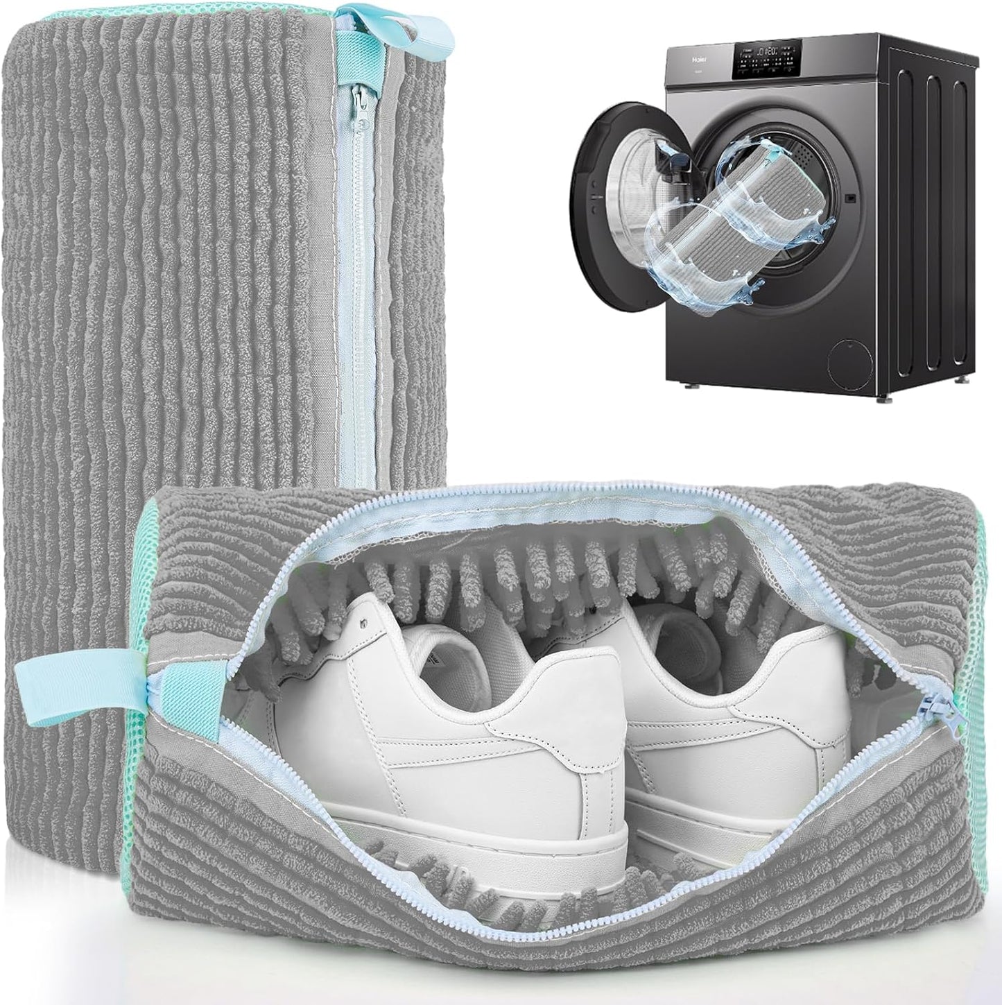 Shoe Washing Machine Bag: 2 Pack Reusable Shoes Cleaning Bags, Light Yellow | Heavy Duty Shoe Laundry Bag for Washer & Dryer, 360° Deep Clean for Sneakers Tennis Shoes, Gifts for Women Men (2pcs)