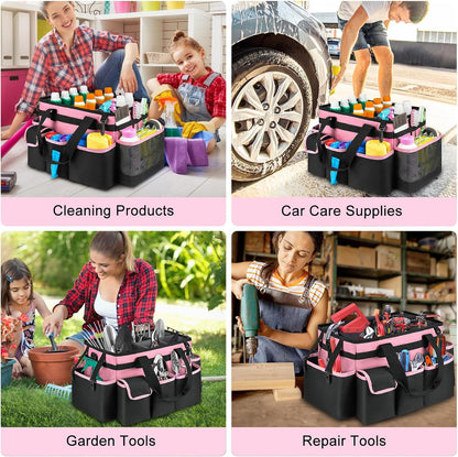 Cleaning Caddy Bag,Large Cleaning Supplies Organizer with Handle for Housekeepers,Purple