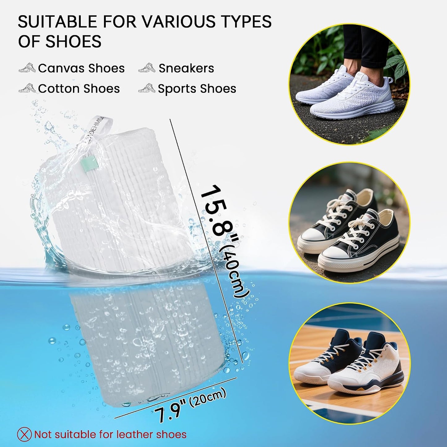 1 Pcs Shoe Washing Machine Bag, White | Extra Long and Thick Microfibre Fluff, Reusable for Washer & Dryer, All-Around Cleaning for All Shoe Types