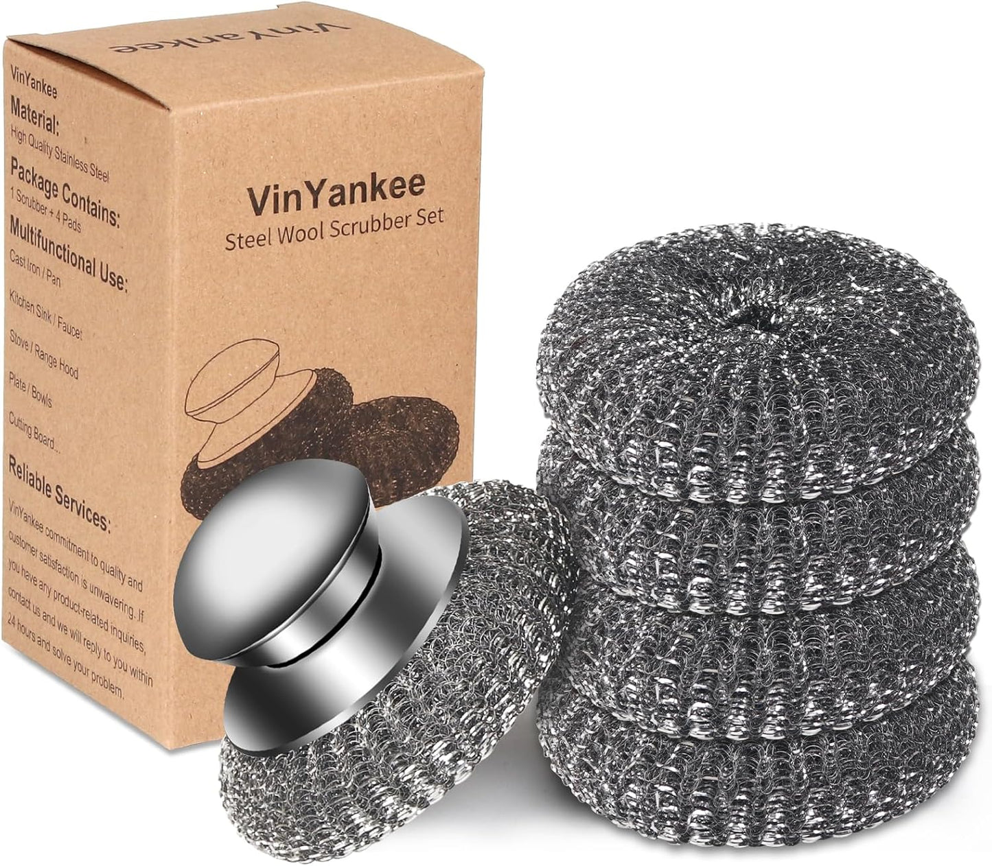 6PCS Steel Wool Scrubber Sponge Set, Barbecue Grill Cleaning Scrubber Pads | Stainless Steel Scrubber Replacement for Scouring Messes from Cast Iron, Pots, Pans, Grill, Stoves, Sink (6 Pads)