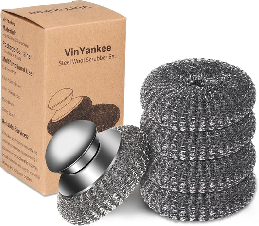 6PCS Steel Wool Scrubber Sponge Set, Barbecue Grill Cleaning Scrubber Pads | Stainless Steel Scrubber Replacement for Scouring Messes from Cast Iron, Pots, Pans, Grill, Stoves, Sink (6 Pads)