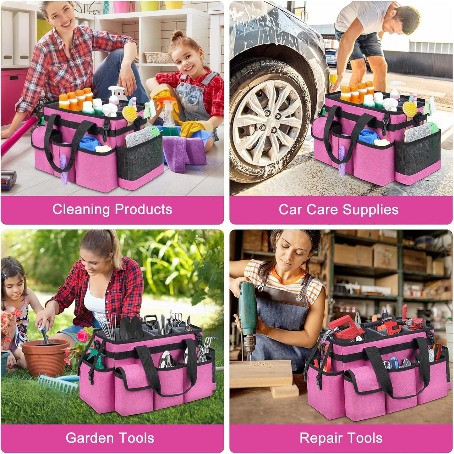 Cleaning Caddy Bag,Large Cleaning Supplies Organizer with Handle for Housekeepers,Purple