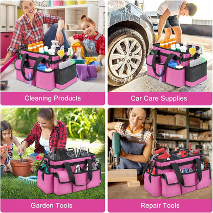 Cleaning Caddy Bag,Large Cleaning Supplies Organizer with Handle for Housekeepers,Purple