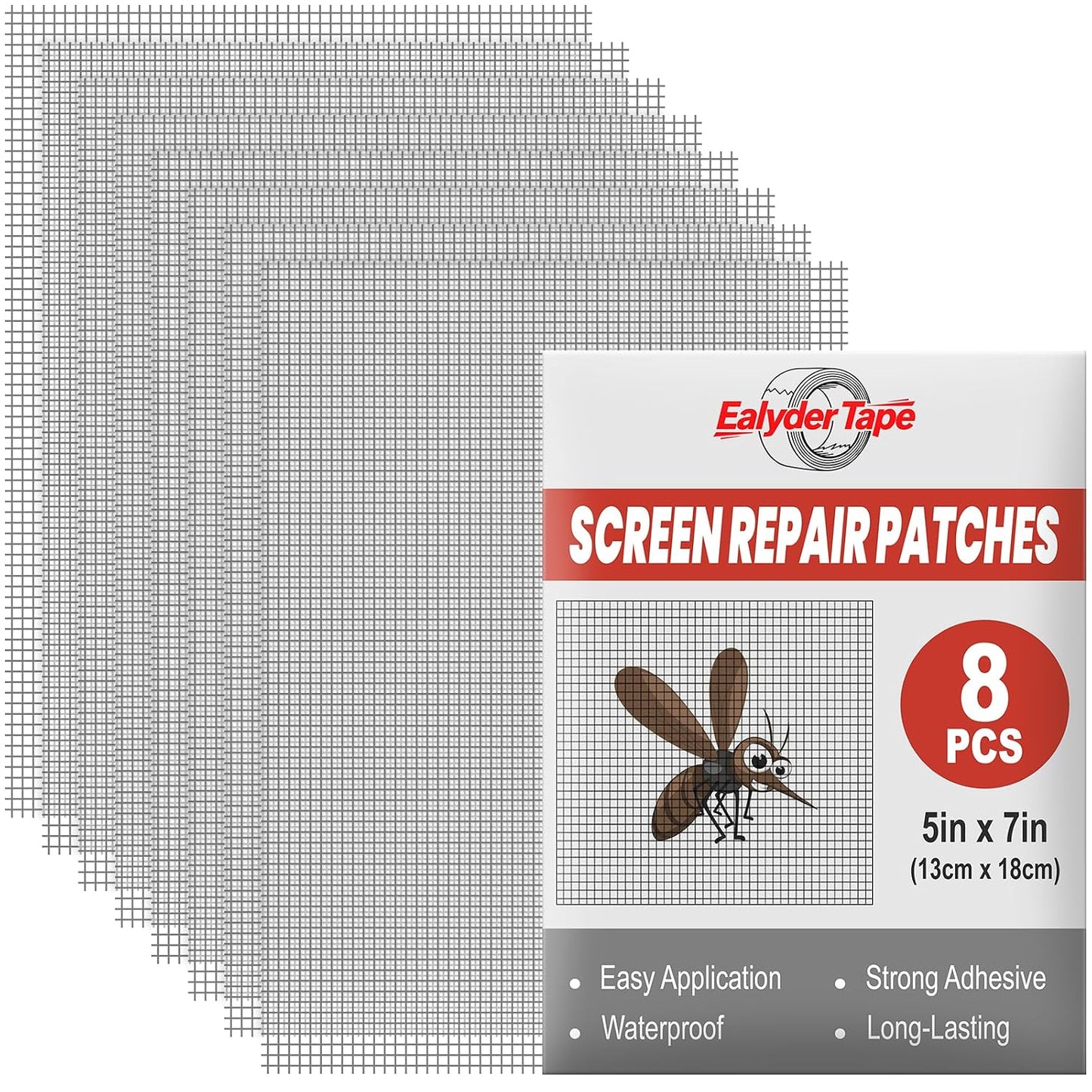 8 Sheets Window Screen Repair Patches Black 7" x 5" Fiberglass Mesh Tape | Heavy Duty Fiberglass Screen Repair Patches, 7"x5" Self-Adhesive, Quick Fix for Window Screen Tears & Holes, Black