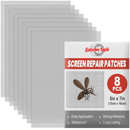8 Sheets Window Screen Repair Patches Black 7" x 5" Fiberglass Mesh Tape | Heavy Duty Fiberglass Screen Repair Patches, 7"x5" Self-Adhesive, Quick Fix for Window Screen Tears & Holes, Black