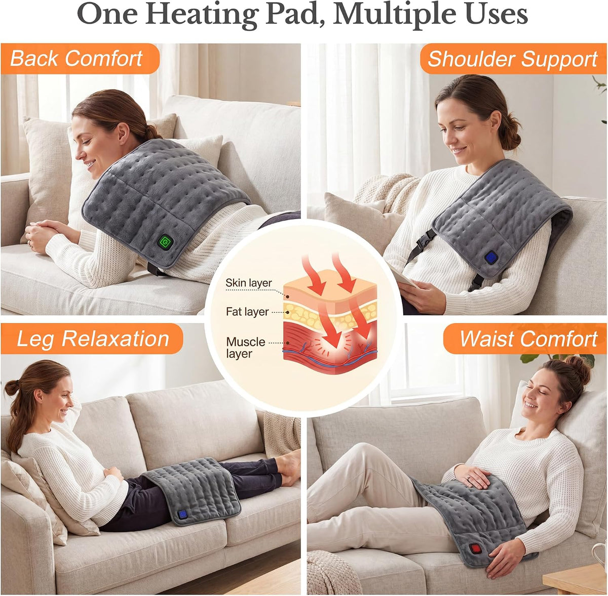Portable Cordless Heating Pad for Back Shoulders 12x24, 10000mAh Battery