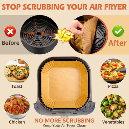 150Pcs Air Fryer Liners Disposable, 8 Inch Paper for 5-8 QT Air Fryers | Square Unbleached Paper for Ninja Air Fryer Basket, Non-Stick, Greaseproof for Baking, Roasting, Oven, Airfryer Accessories