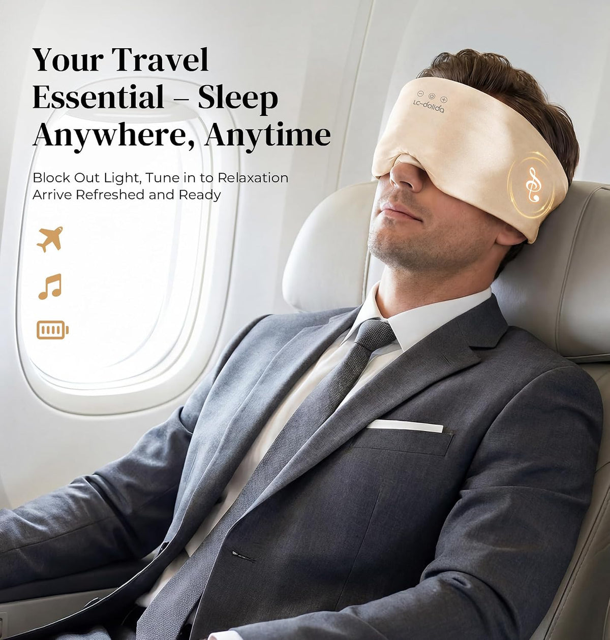 LC-dolida 3D Silk Bluetooth Sleep Mask, Mulberry Silk Sleep Mask with Bluetooth Headphones, Bluetooth Eye Sleep Mask for Side Sleepers, Total Blackout Bluetooth Eye Mask for Women Men, Black