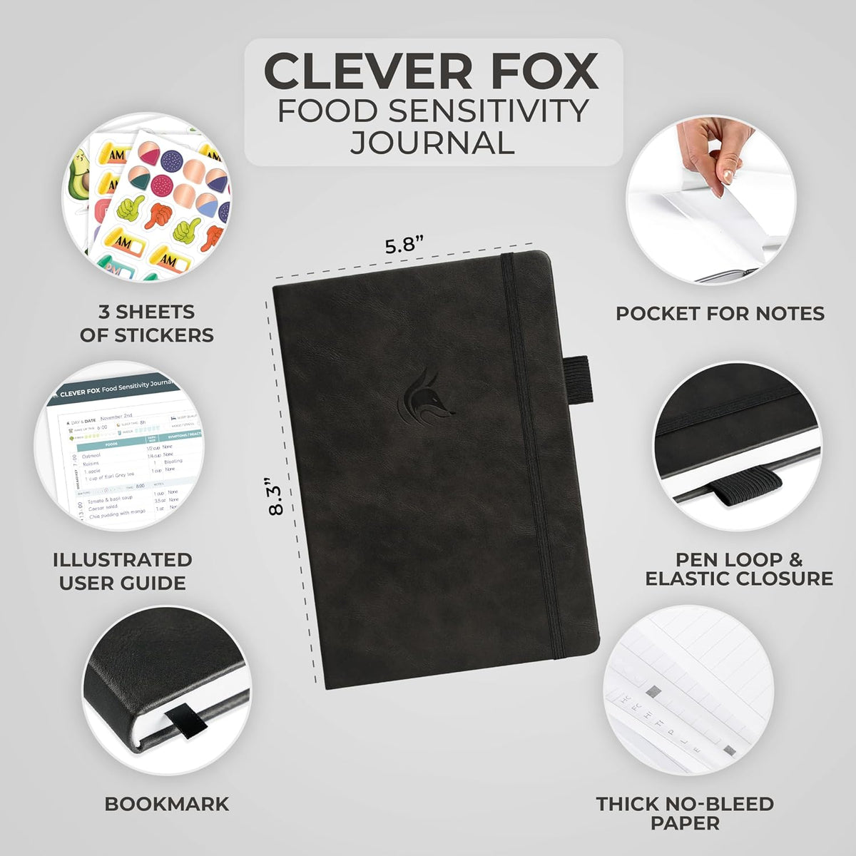 Clever Fox Food Sensitivity Journal & Symptom Diary, 8.5x11 Purple