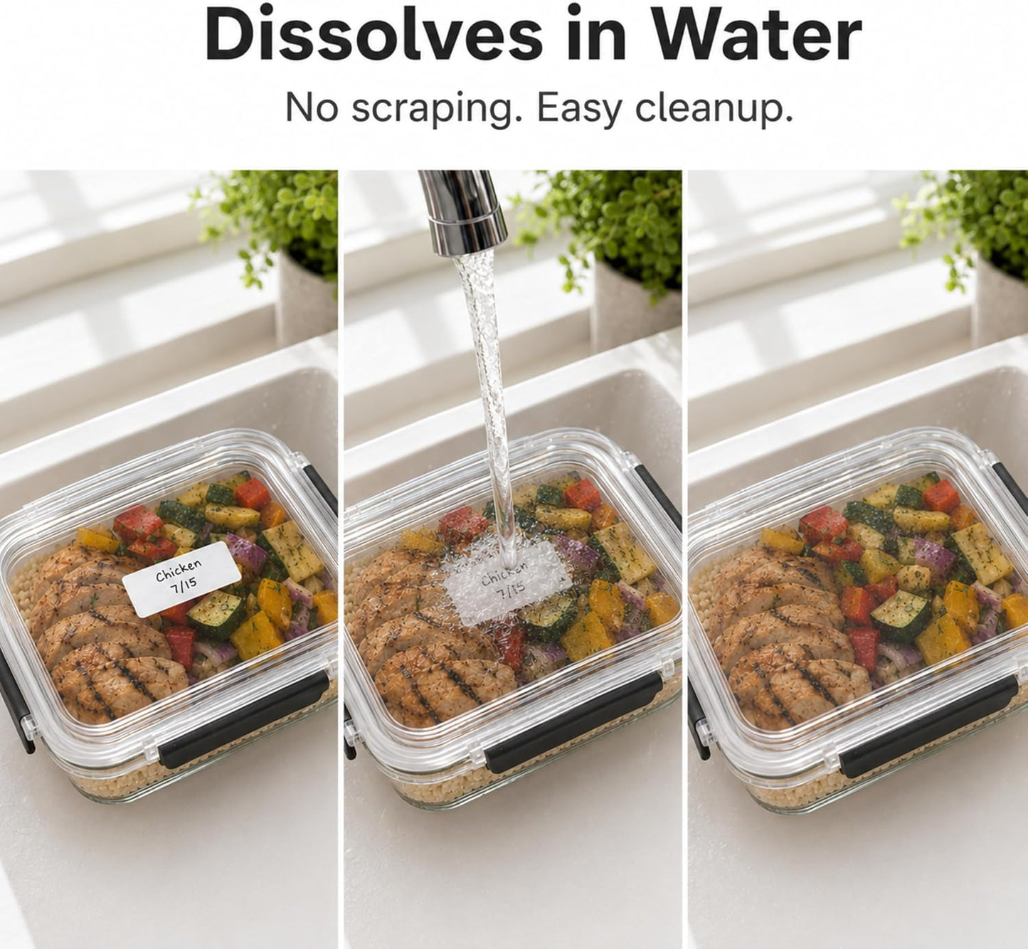 Blank Writable Water Dissolvable Food Labels, 1 x 2, 500/Roll | Food Storage Labels That Wash Away for Meal Prep, Containers, Pantries, Restaurants, Kitchens and Freezers. Made in USA