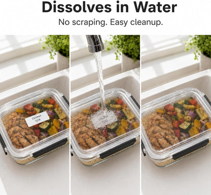 Blank Writable Water Dissolvable Food Labels, 1 x 2, 500/Roll | Food Storage Labels That Wash Away for Meal Prep, Containers, Pantries, Restaurants, Kitchens and Freezers. Made in USA
