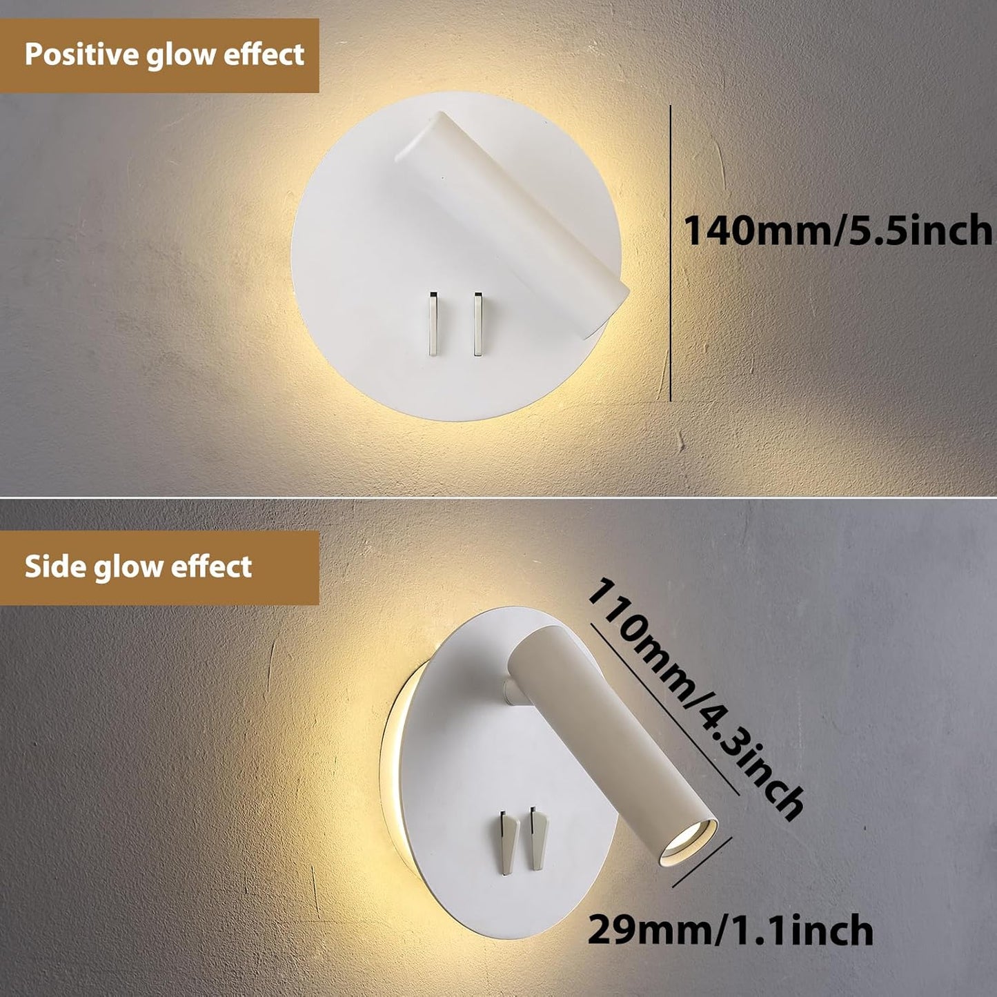 ZEROUNO Hardwired Sconces Wall Mounted Reading Lights with Switch LED Wall Lighting for Bedroom Bedside Lamps (Black)