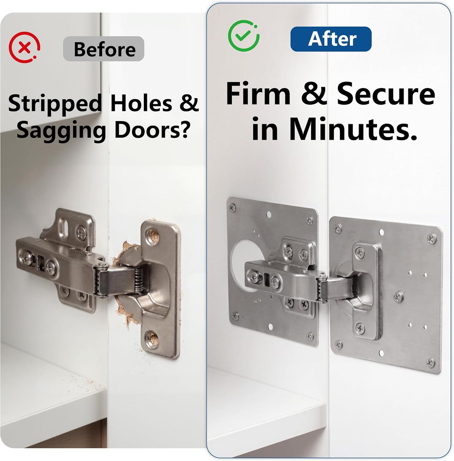 6 Pack 1mm Heavy Duty Cabinet Hinge Repair Plates, Stainless Steel Kit for Stripped Cupboard Door Hinges, 6 Large with 36 Screws, Kitchen Bathroom Furniture Fix