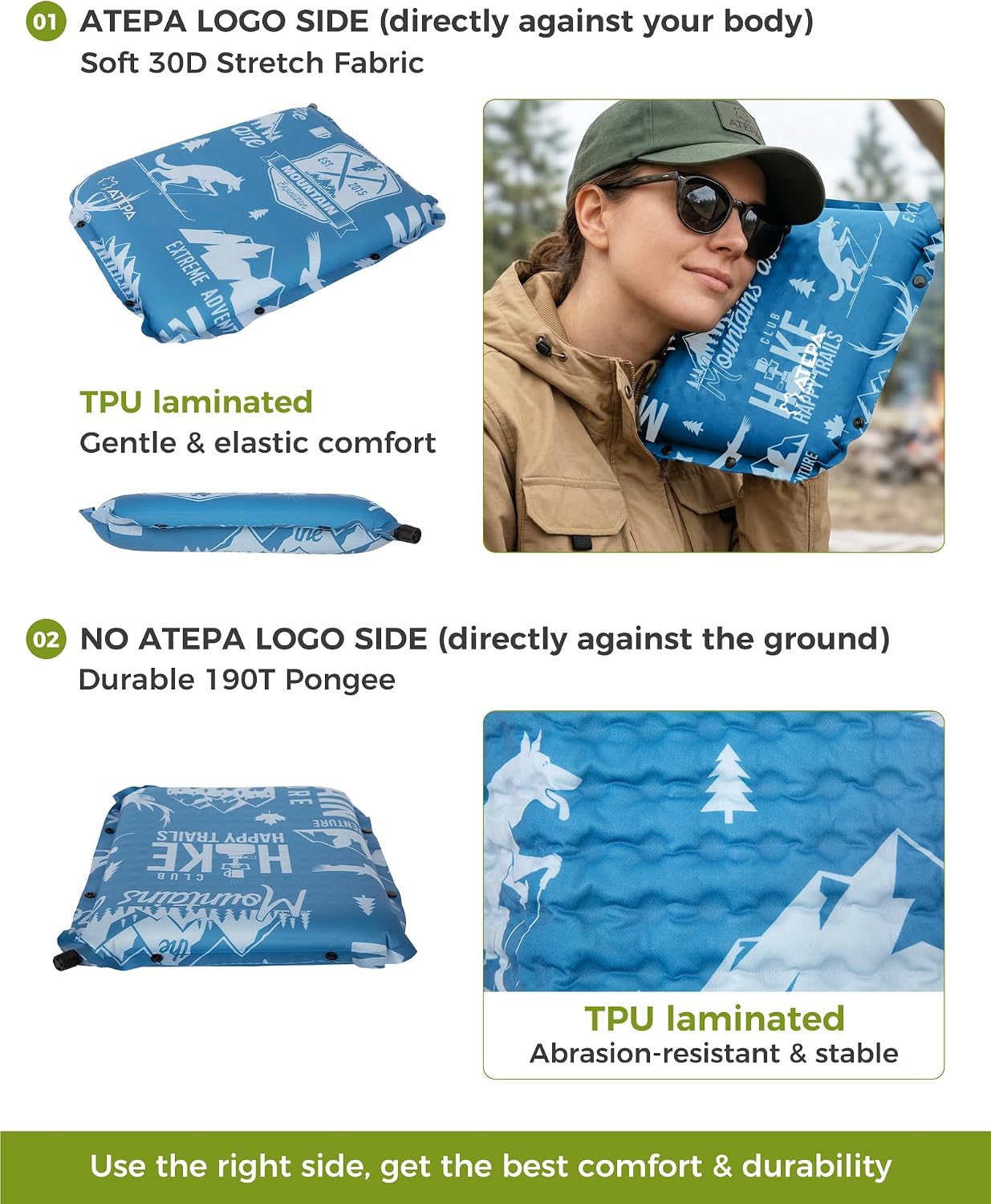 ATEPA Inflatable Seat Cushion | 2" & 2.5" foam core seat pad, Self inflating, Compact, Stadium, Airplane, Travel, Camping, Hiking, Sports events