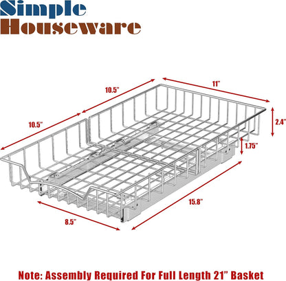 Simple Houseware Under Cabinet Pull Out Sliding Shelf, 21" Dx11 W, Chrome